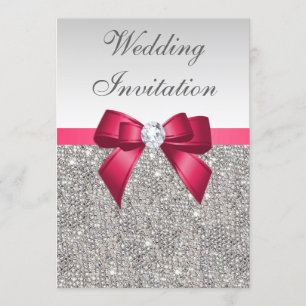 Convites Faux Silver Sequins Diamantes e Casamento de Arcos