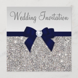 Convites Faux Silver Sequins Diamuros Marinho Escuro Casame