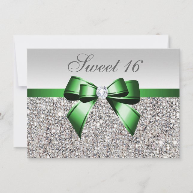 Convites Faux Silver Sequins Emerald Arco Diamond Sweet 16 (Frente)