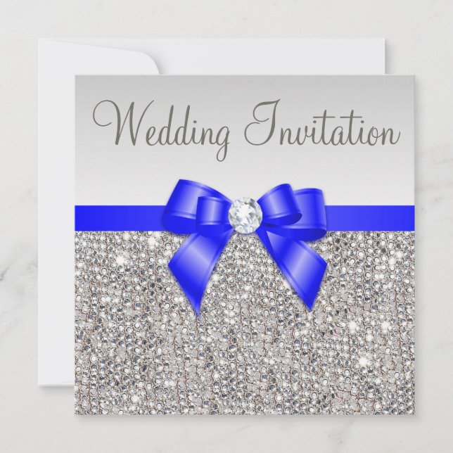 Convites Faux Silver Sequins Royal Blue Arco Casamento (Frente)