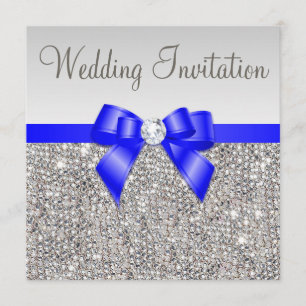 Convites Faux Silver Sequins Royal Blue Arco Casamento