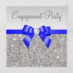 Convites Faux Silver Sequins Royal Blue Arco Noivado