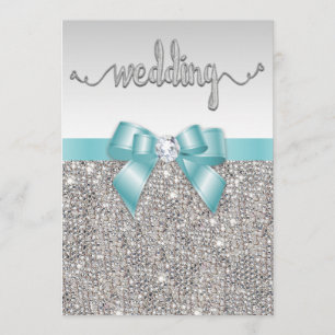 Convites Faux Silver Sequins Teal Arco Casamento Tipografia