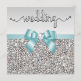 Convites Faux Silver Sequins Teal Blue Arco Casamento