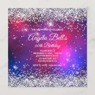 Convites Faux Sparkasse Silver Glitter Celestial Rosa Quent