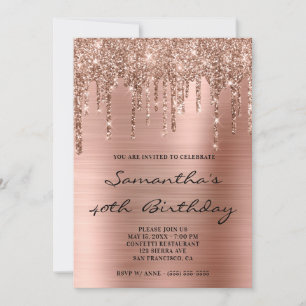 Convites Faux Sparkly Rosa Dourado Glitter Drives Foil Aniv