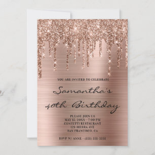 Convites Faux Sparkly Rose Gold Glitter Drips Foil Aniversá