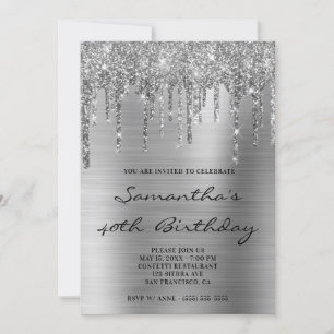 Convites Faux Sparkly Silver Glitter Drives Foil Aniversári