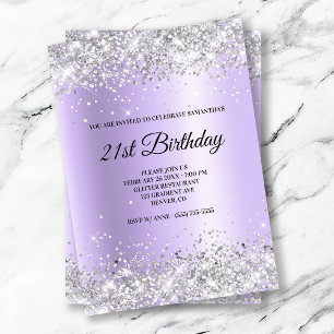 Convites Faux Sparkly Silver Glitter Lavanda Satin Foil