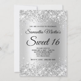 Convites Faux Sparkly Silver Glitter Satin Foil Sweet 16