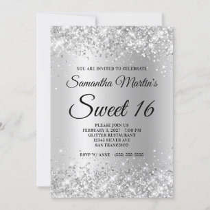 Convites Faux Sparkly Silver Glitter Satin Foil Sweet 16