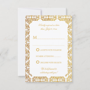 Convites Faux Vintage Gold Foil Flourar Damask RSVP