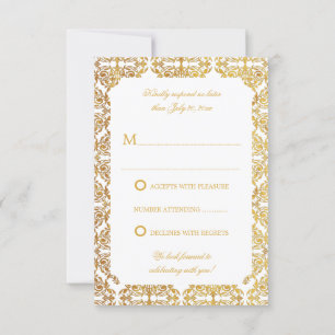 Convites Faux Vintage Gold Foil Flourar Damask RSVP