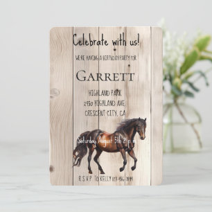 Convites Faux Wood Horse Birthday