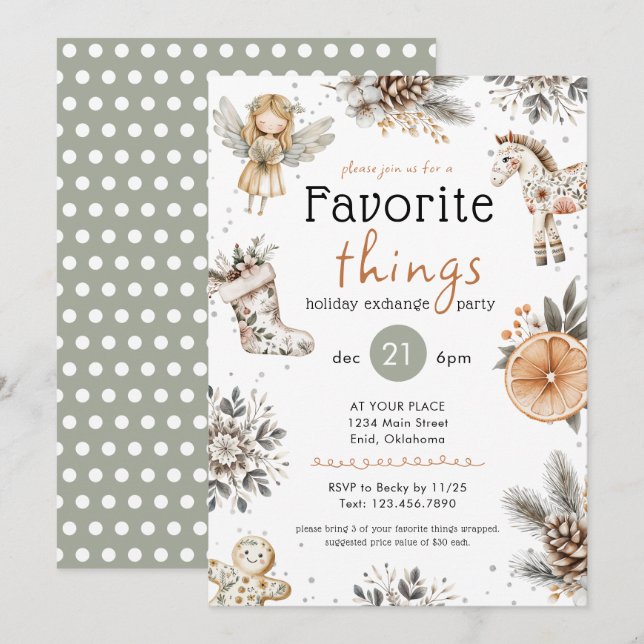 Convites Favorite Things Boho Gift Exchange Holiday Party (Frente/Verso)
