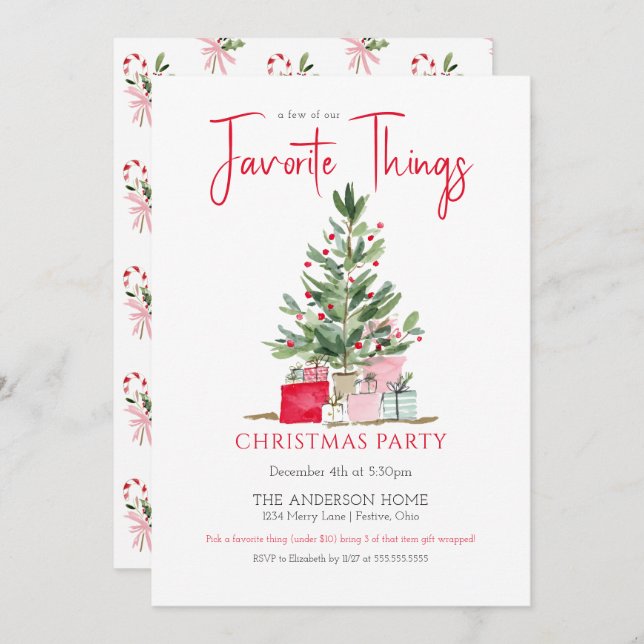 Convites Favorite Things Christmas Party Invitation (Frente/Verso)