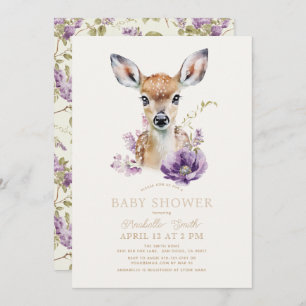 Convites Fawn Deer Purple Chá de fraldas Floral