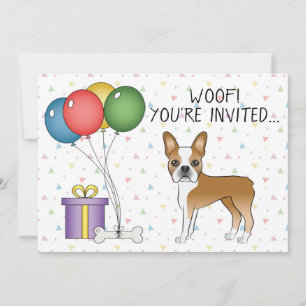 Convites Fawn e Boston Terrier Branco Cachorro Fofo - Anive