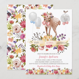 Convites Fawn Flowers Balões Chá