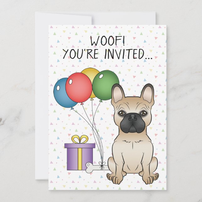 Convites Fawn French Bulldog Cartoon Dog - Aniversário (Frente)