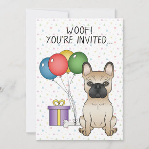 Convites Fawn French Bulldog Cartoon Dog - Aniversário