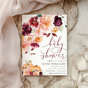 Convites Faye Burgundy Chá de fraldas Floral de outono