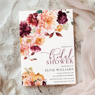 Convites Faye Burgundy Fall Autumn Chá de panela Floral