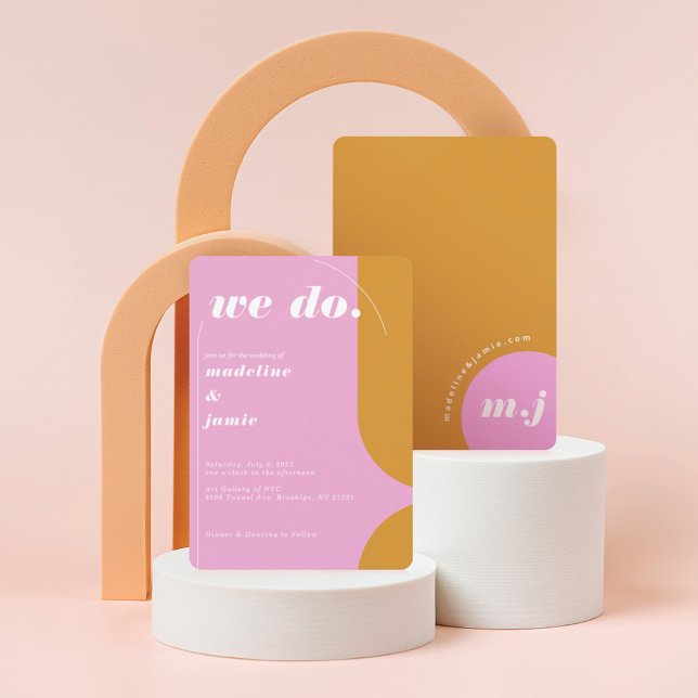 Convites Fazemos Abstrato de Retro Moderno, Cor-de-Rosa e A (Criador carregado)