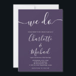 Convites Fazemos Casamento De Script De Assinatura Roxo<br><div class="desc">Convite de casamento para assinatura roxa elegante com nomes de estilo de assinatura,  este convite de casamento azul e branco empoeirado para na moda pode ser personalizado com suas informações em caracteres brancos. Projetado por Thisnotme©</div>