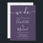 Convites Fazemos Casamento De Script De Assinatura Roxo<br><div class="desc">Convite de casamento para assinatura roxa elegante com nomes de estilo de assinatura,  este convite de casamento azul e branco empoeirado para na moda pode ser personalizado com suas informações em caracteres brancos. Projetado por Thisnotme©</div>