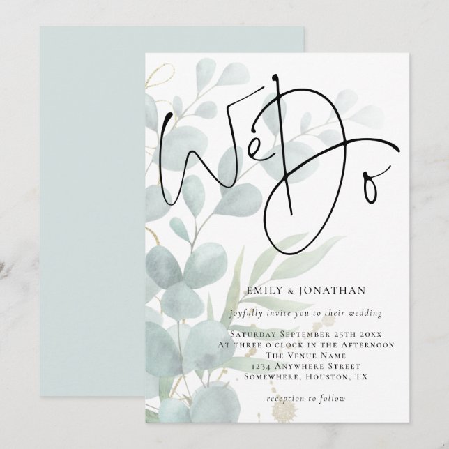 Convites Fazemos Casamento Eucalyptus Moderno (Frente/Verso)