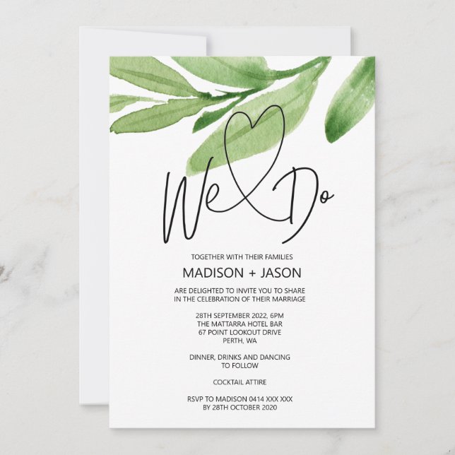 Convites Fazemos Folhas Modernas De Casamento Verde (Frente)