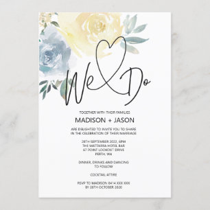 Convites Fazemos Simples Casamento Moderno Azul Creme Flora