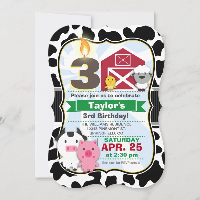 Convites Fazenda Animal Aniversário de criança Party (Frente)