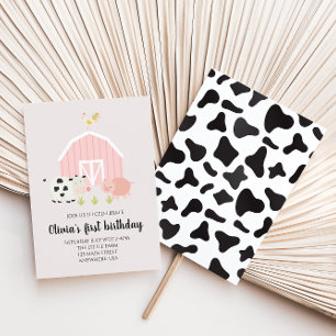 Convites Fazenda animal celeiro rosa aniversário