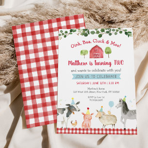 Convites Fazenda Animal Greenery Barnyard segundo aniversár