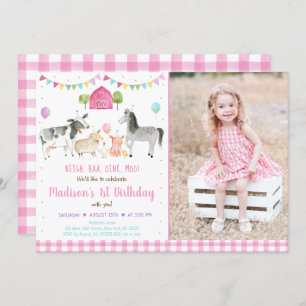 Convites Fazenda Animal Rosa Dourado Balão Aniversário