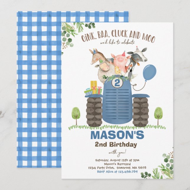 Convites Fazenda Birthday Boy Old MacDonald Barnyard Party (Frente/Verso)