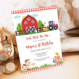 Convites Fazenda de Animais de Aniversário Oink Baa Quack M