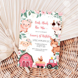 Convites Fazenda de Animais de Aniversário Oink Baa Quack M