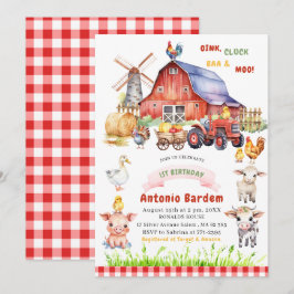 Convites Fazenda de Aquarela Elegante primeiro aniversario 