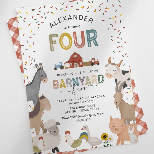 Convites Fazenda de Quarto Aniversário, Bonito Barnyard (Criador carregado)