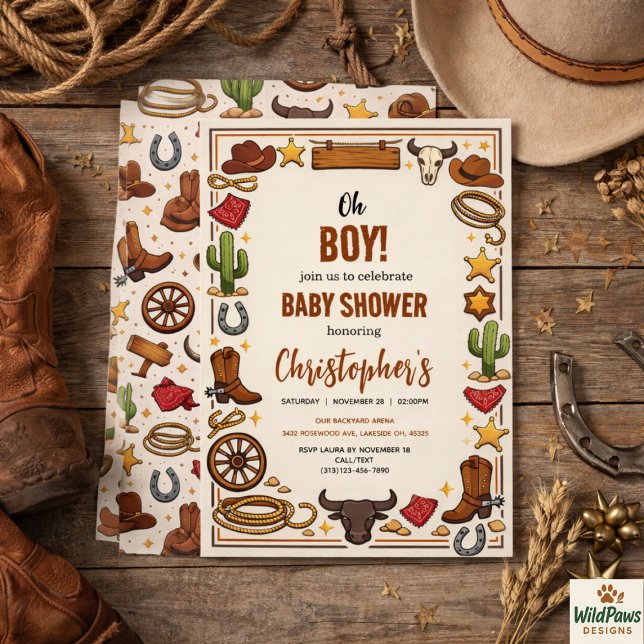 Convites Fazenda de Rodeio Cowboy Wild West | Bebê Western  (Cowboy Wild West Rodeo Ranch | Rustic Western Baby Invitation
)