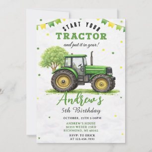 Convites Fazenda de Trator Verde de Aniversário Pessoal