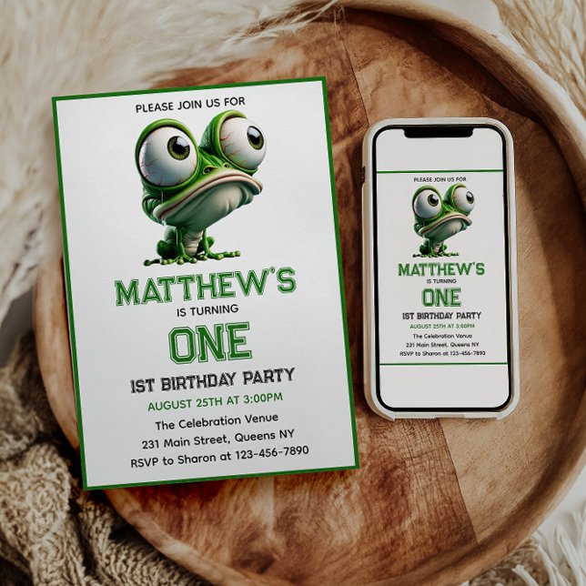 Convites Fazenda do Crazy Frog Tema de 1º Aniversário Fofin (Cute Crazy Frog Farm Theme 1st Birthday Invitation
)