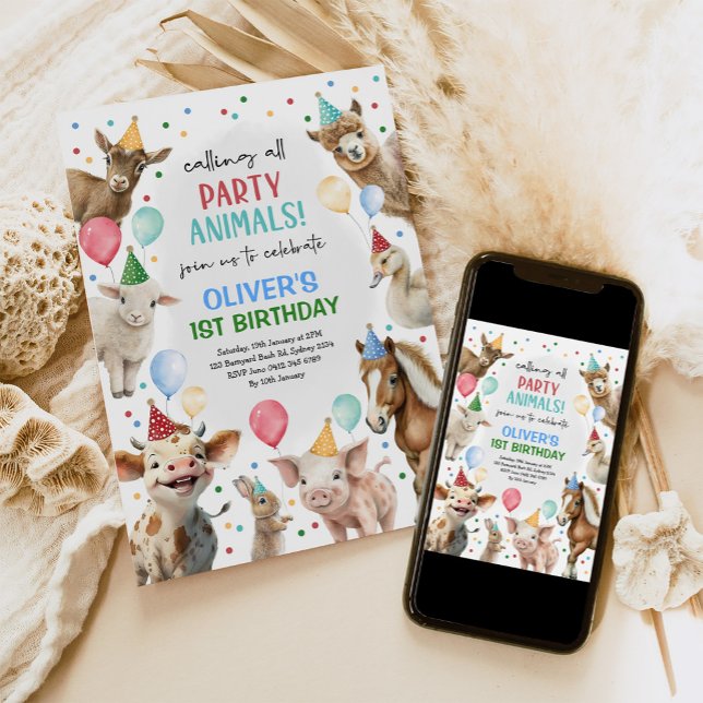 Convites Fazenda festiva, animais de festas de barnyard Boy (Criador carregado)