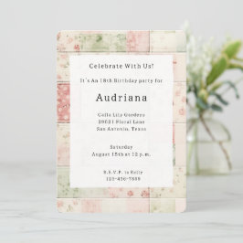 Convites Fazenda Mint Pink Floral Quilor Padrões Aniversári