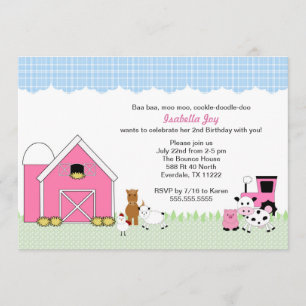 Convites Fazenda Petting Zoo Girl Festa de aniversário Con