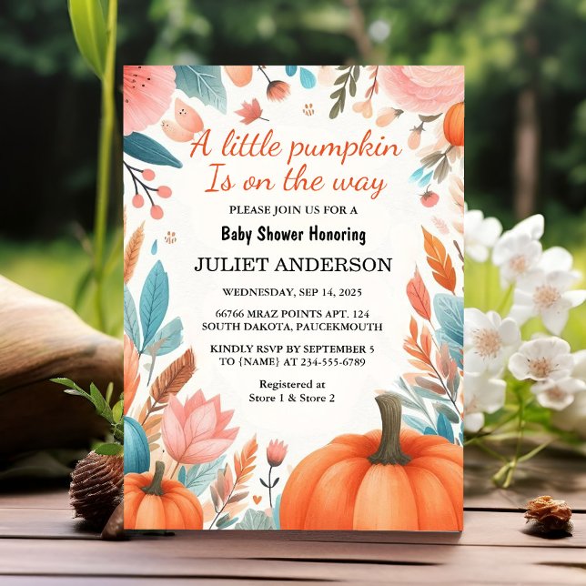 Convites Fazenda Rosa Blue Boho Girl Fall Chá de fraldas (Criador carregado)