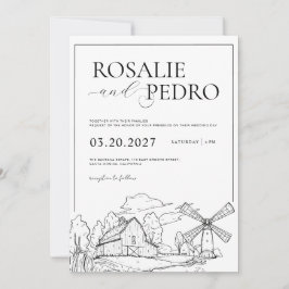 Convites Fazenda White Barn Arte Linear Casamento Rústico E
